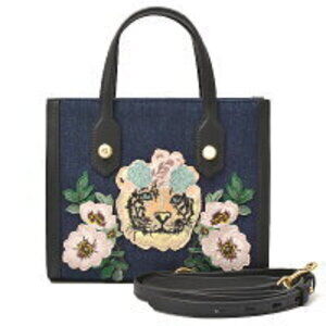 Gucci Tiger Embroidery Denim Navy Blue Bag